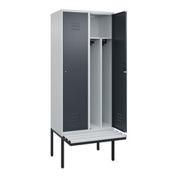 C+P Spind Classic PLUS, Bank, 2 Abteile, 2120x800x815mm, 7035/7016 Verschluss Zylinderschloss 4 Garderobenhaken Trennwand mittig