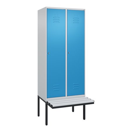 C+P Spind Classic PLUS, Bank, 2 Abteile, 2120x800x815mm, 7035/5012 Verschluss Zylinderschloss 4 Garderobenhaken Trennwand mittig