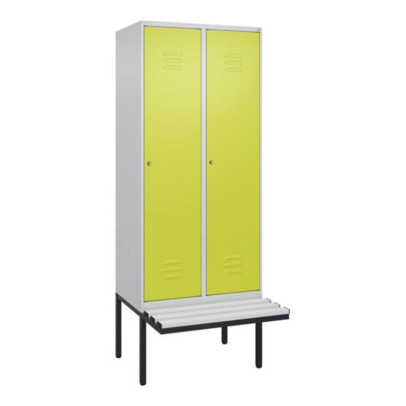 C+P Spind Classic PLUS, Bank, 2 Abteile, 2120x800x815mm, 7035/0024 Verschluss Zylinderschloss 4 Garderobenhaken Trennwand mittig