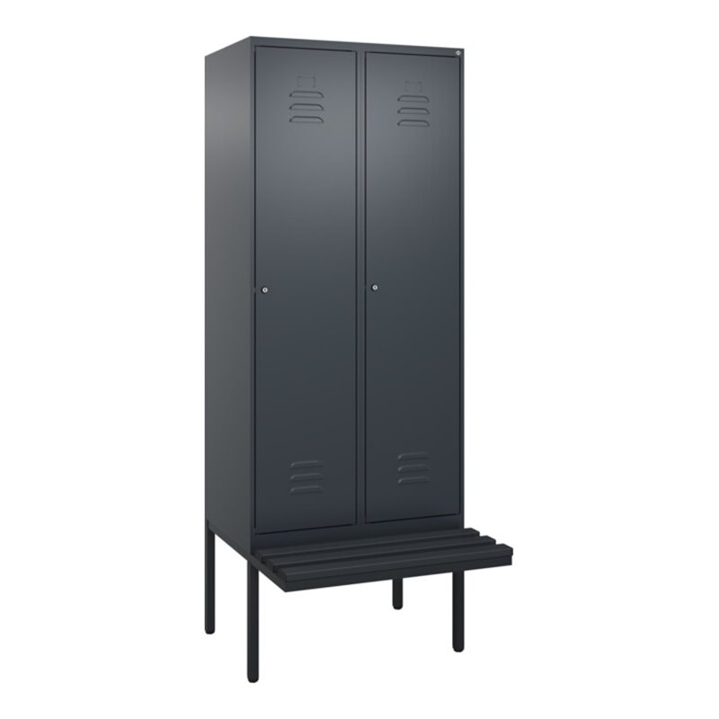 C+P Spind Classic PLUS, Bank, 2 Abteile, 2120x800x815mm, 7016/7016 Verschluss Zylinderschloss 4 Garderobenhaken Trennwand mittig