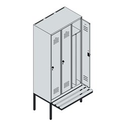 C+P Spind Classic PLUS, Bank, 3 Abteile, 2120x900x815mm, 7035/0024 Verschluss Zylinderschloss 4 Garderobenhaken Trennwand mittig