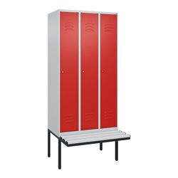 C+P Spind Classic PLUS, Bank, 3 Abteile, 2120x900x815mm, 7035/3020 Verschluss Zylinderschloss 4 Garderobenhaken Trennwand mittig