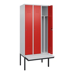 C+P Spind Classic PLUS, Bank, 3 Abteile, 2120x900x815mm, 7035/3020 Verschluss Zylinderschloss 4 Garderobenhaken Trennwand mittig