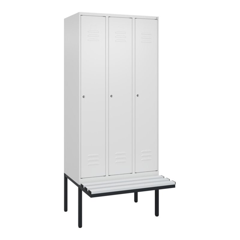 C+P Spind Classic PLUS, Bank, 3 Abteile, 2120x900x815mm, 9016/9016 Verschluss Zylinderschloss 4 Garderobenhaken Trennwand mittig