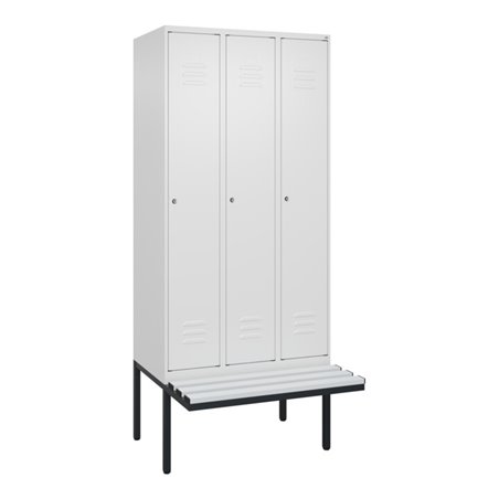 C+P Spind Classic PLUS, Bank, 3 Abteile, 2120x900x815mm, 9016/9016 Verschluss Zylinderschloss 4 Garderobenhaken Trennwand mittig