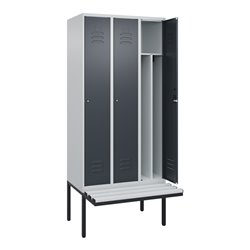 C+P Spind Classic PLUS, Bank, 3 Abteile, 2120x900x815mm, 7035/7016 Verschluss Zylinderschloss 4 Garderobenhaken Trennwand mittig
