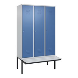 C+P Spind Classic PLUS, Bank, 3 Abteile, 2120x1200x815mm, 7035/5023 Verschluss Zylinderschloss 4 Garderobenhaken Trennwand mitti