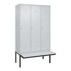 C+P Spind Classic PLUS, Bank, 3 Abteile, 2120x1200x815mm, 7035/7035 Verschluss Zylinderschloss 4 Garderobenhaken Trennwand mitti