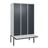 C+P Spind Classic PLUS, Bank, 3 Abteile, 2120x1200x815mm, 7035/7016 Verschluss Zylinderschloss 4 Garderobenhaken Trennwand mitti