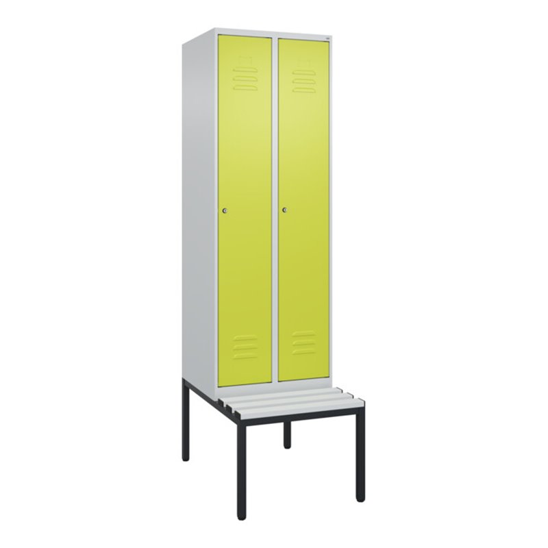 C+P Spind Classic PLUS, Bank, 2 Abteile, 2120x600x815mm, 7035/0024 Verschluss Zylinderschloss 3 Garderobenhaken  Dekor Banklatte