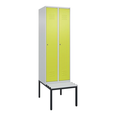 C+P Spind Classic PLUS, Bank, 2 Abteile, 2120x600x815mm, 7035/0024 Verschluss Zylinderschloss 3 Garderobenhaken  Dekor Banklatte