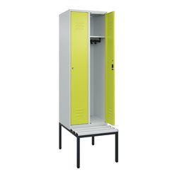 C+P Spind Classic PLUS, Bank, 2 Abteile, 2120x600x815mm, 7035/0024 Verschluss Zylinderschloss 3 Garderobenhaken  Dekor Banklatte