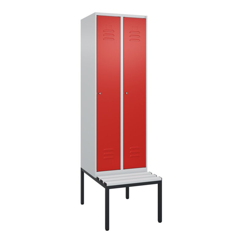 C+P Spind Classic PLUS, Bank, 2 Abteile, 2120x600x815mm, 7035/3020 Verschluss Zylinderschloss 3 Garderobenhaken  Dekor Banklatte