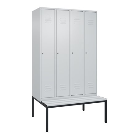 C+P Spind Classic PLUS, Bank, 4 Abteile, 2120x1200x815mm, 7035/7035 Verschluss Zylinderschloss 3 Garderobenhaken  Dekor Banklatt
