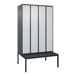 C+P Spind Classic PLUS, Bank, 4 Abteile, 2120x1200x815mm, 7016/7035 Verschluss Zylinderschloss 3 Garderobenhaken  Dekor Banklatt