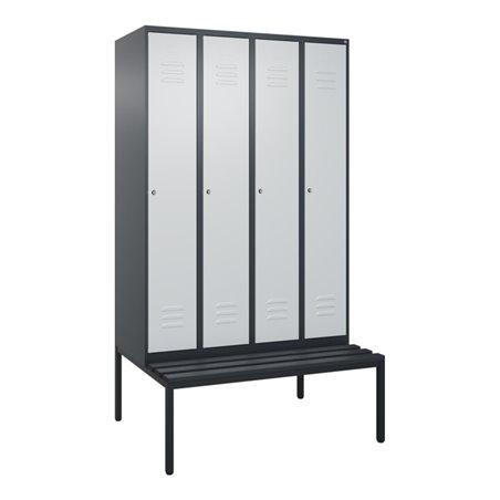 C+P Spind Classic PLUS, Bank, 4 Abteile, 2120x1200x815mm, 7016/7035 Verschluss Zylinderschloss 3 Garderobenhaken  Dekor Banklatt