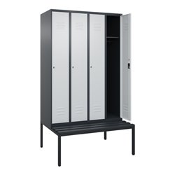 C+P Spind Classic PLUS, Bank, 4 Abteile, 2120x1200x815mm, 7016/7035 Verschluss Zylinderschloss 3 Garderobenhaken  Dekor Banklatt