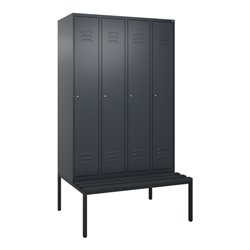C+P Spind Classic PLUS, Bank, 4 Abteile, 2120x1200x815mm, 7016/7016 Verschluss Zylinderschloss 3 Garderobenhaken  Dekor Banklatt