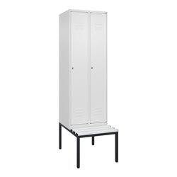 C+P Spind Classic PLUS, Bank, 2 Abteile, 2120x600x815mm, 9016/9016 Verschluss Zylinderschloss 3 Garderobenhaken  Dekor Banklatte