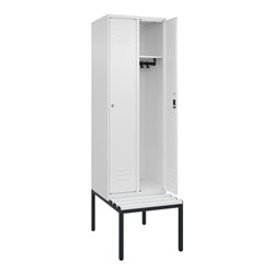 C+P Spind Classic PLUS, Bank, 2 Abteile, 2120x600x815mm, 9016/9016 Verschluss Zylinderschloss 3 Garderobenhaken  Dekor Banklatte