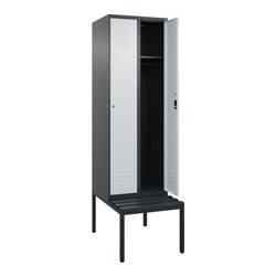 C+P Spind Classic PLUS, Bank, 2 Abteile, 2120x600x815mm, 7016/7035 Verschluss Zylinderschloss 3 Garderobenhaken  Dekor Banklatte