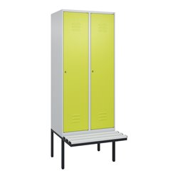 C+P Spind Classic PLUS, Bank, 2 Abteile, 2120x800x815mm, 7035/0024 Verschluss Zylinderschloss 4 Garderobenhaken  Dekor Banklatte