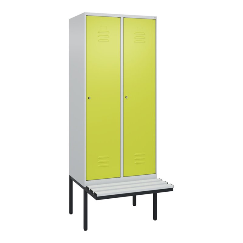C+P Spind Classic PLUS, Bank, 2 Abteile, 2120x800x815mm, 7035/0024 Verschluss Zylinderschloss 4 Garderobenhaken  Dekor Banklatte