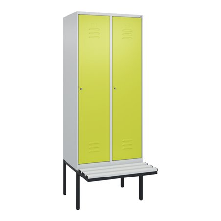 C+P Spind Classic PLUS, Bank, 2 Abteile, 2120x800x815mm, 7035/0024 Verschluss Zylinderschloss 4 Garderobenhaken  Dekor Banklatte