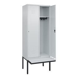 C+P Spind Classic PLUS, Bank, 2 Abteile, 2120x800x815mm, 7035/7035 Verschluss Zylinderschloss 4 Garderobenhaken  Dekor Banklatte