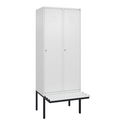 C+P Spind Classic PLUS, Bank, 2 Abteile, 2120x800x815mm, 9016/9016 Verschluss Zylinderschloss 4 Garderobenhaken  Dekor Banklatte