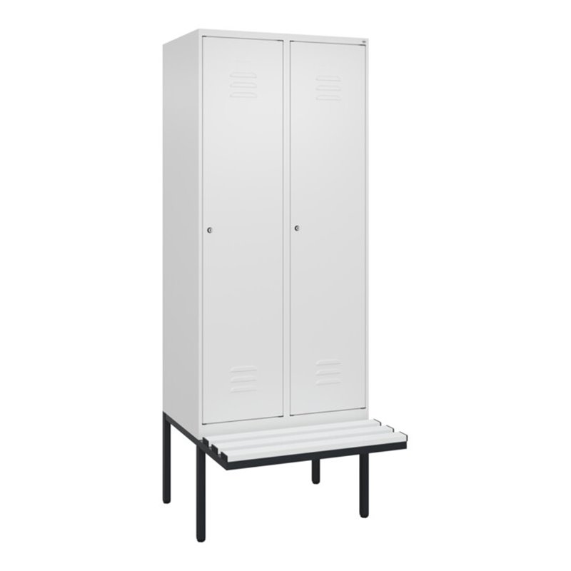 C+P Spind Classic PLUS, Bank, 2 Abteile, 2120x800x815mm, 9016/9016 Verschluss Zylinderschloss 4 Garderobenhaken  Dekor Banklatte