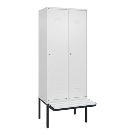 C+P Spind Classic PLUS, Bank, 2 Abteile, 2120x800x815mm, 9016/9016 Verschluss Zylinderschloss 4 Garderobenhaken  Dekor Banklatte