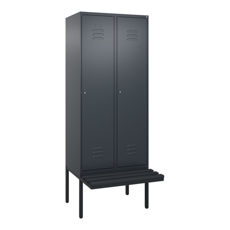 C+P Spind Classic PLUS, Bank, 2 Abteile, 2120x800x815mm, 7016/7016 Verschluss Zylinderschloss 4 Garderobenhaken  Dekor Banklatte