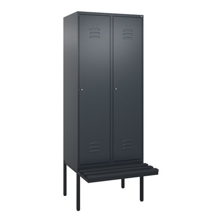 C+P Spind Classic PLUS, Bank, 2 Abteile, 2120x800x815mm, 7016/7016 Verschluss Zylinderschloss 4 Garderobenhaken  Dekor Banklatte