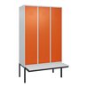 C+P Spind Classic PLUS, Bank, 3 Abteile, 2120x1200x815mm, 7035/2004 Verschluss Zylinderschloss 4 Garderobenhaken  Dekor Banklatt