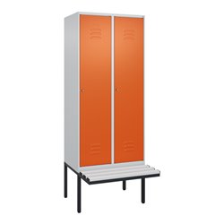 C+P Spind Classic PLUS, Bank, 2 Abteile, 2120x800x815mm, 7035/2004 Verschluss Zylinderschloss 4 Garderobenhaken  Dekor Banklatte