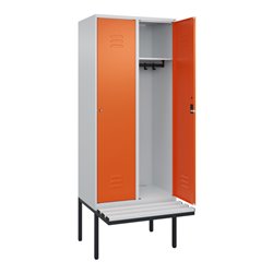 C+P Spind Classic PLUS, Bank, 2 Abteile, 2120x800x815mm, 7035/2004 Verschluss Zylinderschloss 4 Garderobenhaken  Dekor Banklatte