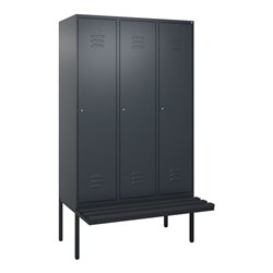 C+P Spind Classic PLUS, Bank, 3 Abteile, 2120x1200x815mm, 7016/7016 Verschluss Zylinderschloss 4 Garderobenhaken  Dekor Banklatt