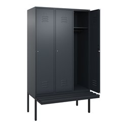 C+P Spind Classic PLUS, Bank, 3 Abteile, 2120x1200x815mm, 7016/7016 Verschluss Zylinderschloss 4 Garderobenhaken  Dekor Banklatt