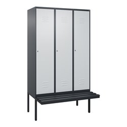 C+P Spind Classic PLUS, Bank, 3 Abteile, 2120x1200x815mm, 7016/7035 Verschluss Zylinderschloss 4 Garderobenhaken  Dekor Banklatt