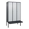 C+P Spind Classic PLUS, Bank, 3 Abteile, 2120x1200x815mm, 7016/7035 Verschluss Zylinderschloss 4 Garderobenhaken  Dekor Banklatt