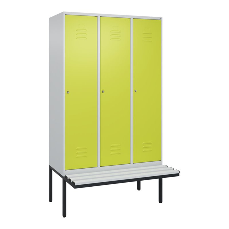 C+P Spind Classic PLUS, Bank, 3 Abteile, 2120x1200x815mm, 7035/0024 Verschluss Zylinderschloss 4 Garderobenhaken  Dekor Banklatt