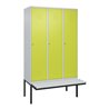 C+P Spind Classic PLUS, Bank, 3 Abteile, 2120x1200x815mm, 7035/0024 Verschluss Zylinderschloss 4 Garderobenhaken  Dekor Banklatt