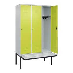 C+P Spind Classic PLUS, Bank, 3 Abteile, 2120x1200x815mm, 7035/0024 Verschluss Zylinderschloss 4 Garderobenhaken  Dekor Banklatt