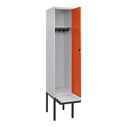 C+P Spind Classic PLUS, Bank, 1 Abteil, 2120x400x815mm, 7035/2004 Verschluss Zylinderschloss 4 Garderobenhaken  Dekor Banklatten