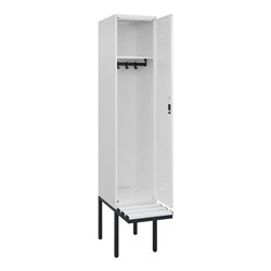 C+P Spind Classic PLUS, Bank, 1 Abteil, 2120x400x815mm, 9016/9016 Verschluss Zylinderschloss 4 Garderobenhaken  Dekor Banklatten