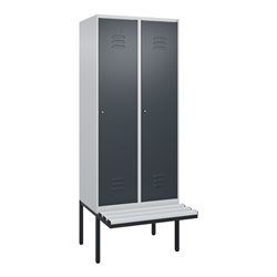 C+P Spind Classic PLUS, Bank, 2 Abteile, 2120x800x815mm, 7035/7016 Verschluss Zylinderschloss 4 Garderobenhaken  Dekor Banklatte