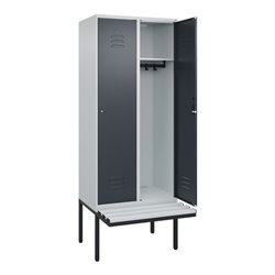 C+P Spind Classic PLUS, Bank, 2 Abteile, 2120x800x815mm, 7035/7016 Verschluss Zylinderschloss 4 Garderobenhaken  Dekor Banklatte