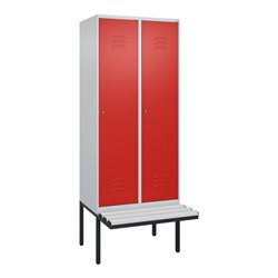 C+P Spind Classic PLUS, Bank, 2 Abteile, 2120x800x815mm, 7035/3020 Verschluss Zylinderschloss 4 Garderobenhaken  Dekor Banklatte