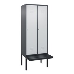 C+P Spind Classic PLUS, Bank, 2 Abteile, 2120x800x815mm, 7016/7035 Verschluss Zylinderschloss 4 Garderobenhaken  Dekor Banklatte